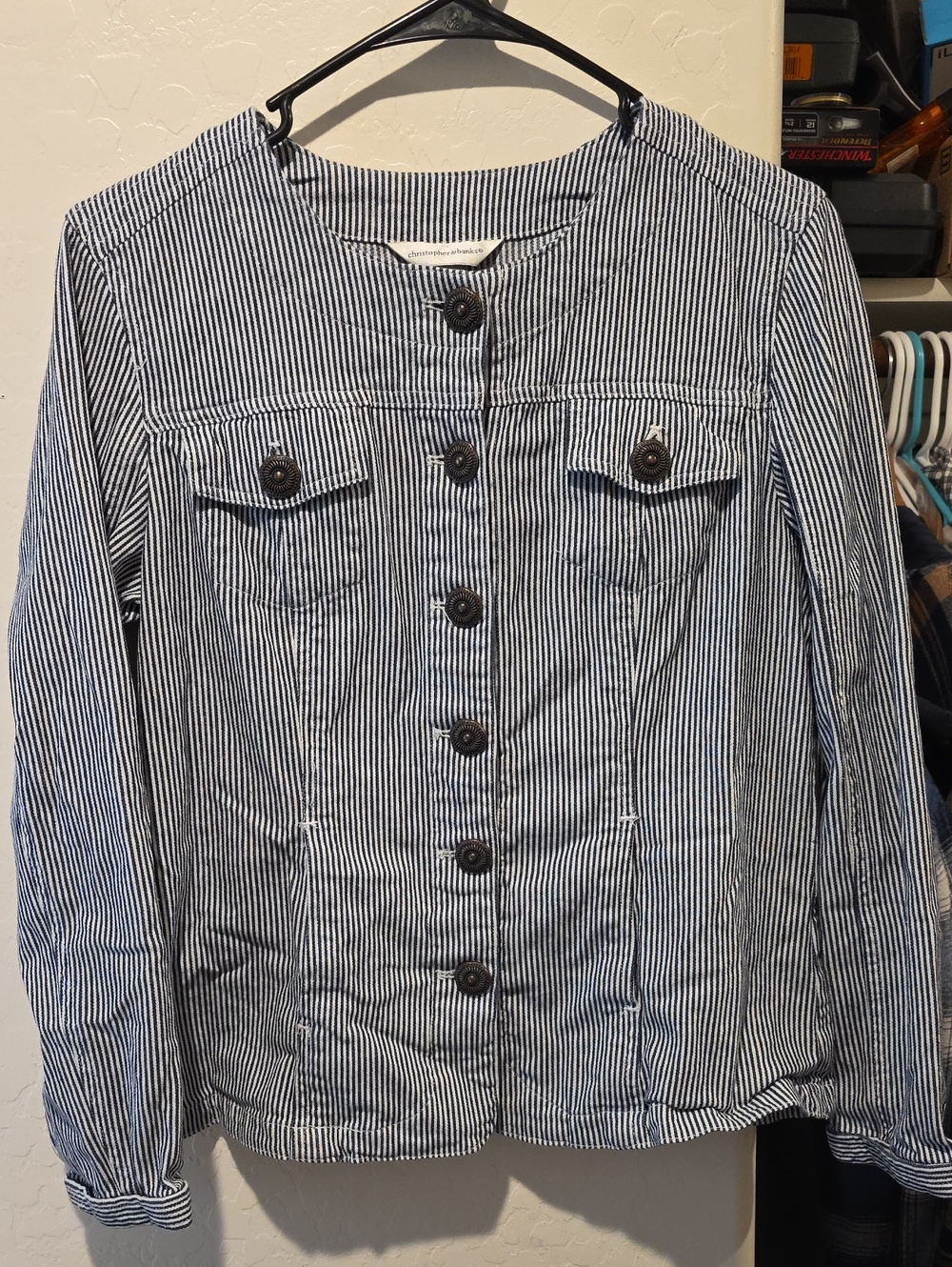 Christopher & Banks Navy and White Striped Cotton Jacket
